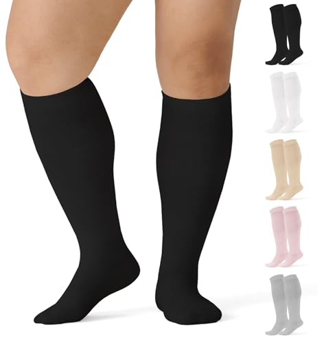 5 pairs Plus Size Compression Socks for Women Men 15-20 mmHg Wide Calf Knee High Support Circulation Socks