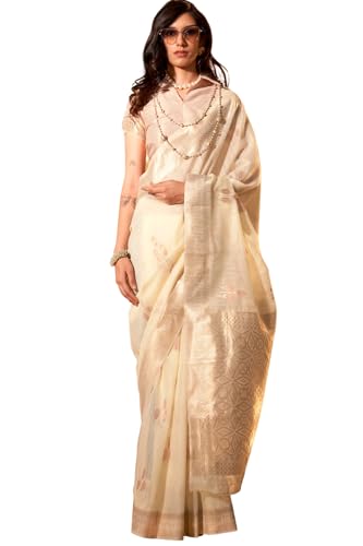 Image of SGF11 Women's Soft Cotton Linen Silk Saree With Unstitched Blouse Piece