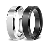 Lonage Stainless Steel Rings for Men Women Wedding Ring Cool Simple Band 6MM Width, Polished Matt Finish Rings - 2 Pack (11)