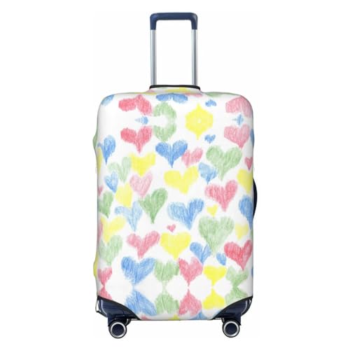 VOSERY Travel Luggage Cover - Hand Drawn Colored Hearts Washable Suitcase Covers Protector Fits 18-32 Inch Luggage