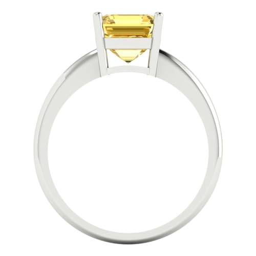 Clara Pucci 2 CTW VVS1 Natural Citrine Asscher Cut Classic Minimalist Solitaire Ring – Fine Jewelry Anniversary Ring for Women in Solid 18K White Gold4