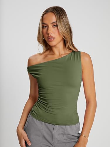 Trendy Queen Women's Off The Shoulder Crop Top, Sleeveless Stretchy Bodycon Tank, Y2K Fashion Sling T-Shirt for Summer