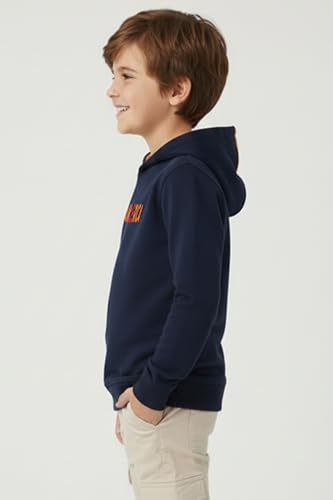 Image of Boys Hooded Sweatshirt, America Print, Cotton Blend, Long Sleeve, Navy Blue /Pink /Orange, Regular Fit
