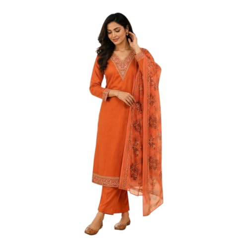Image of KD Women Embroidery Rayon Kurta Pant Set with Dupatta | Kurta Set for Women | Daily Office & Festive Traditional | Stylish Kurti Pant Set with Dupatta