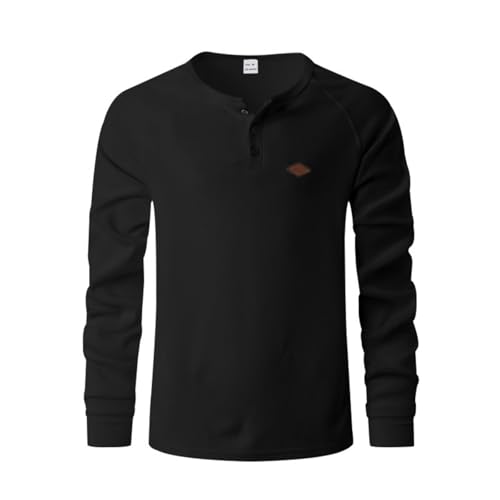 Men's Textured Crew Neck Button Down Raglan Sleeve T-Shirt Lightweight Waffle Henley Long Sleeve Pullover2