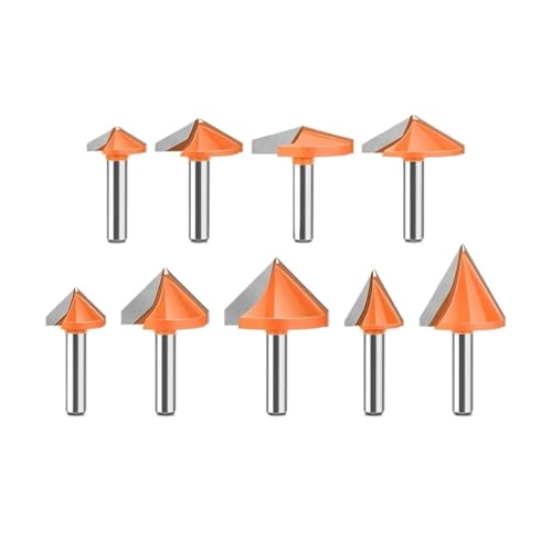 LOAEBCUH 8mmシャンクV溝ルーターセット 60°-150° - 超硬彫刻・木彫り用4角カッター
