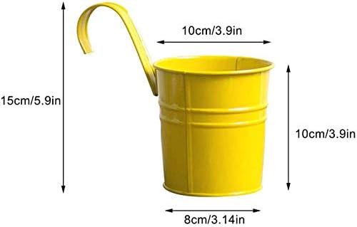LAAT Hanging Pots Metal Iron Flower Pot Garden Pots with Detachable Hook Balcony Planters Metal Bucket Flower Holders Home Decor (Purple)