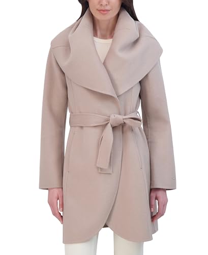 Image of TAHARI Womens Double-faced Luxury Soft Wool Blend Peacoat Removable Belt Wool Coat Oversized Collar