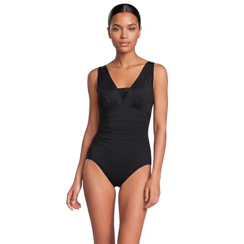 11 Best Swimsuits for Petites Over 50: Flatter Your Figure With Confidence 7 Lands' End Womens Slender Suit Grecian One Piece Swimsuit Black Regular 6