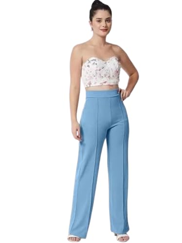 Image of Women's High-Rise Straight Leg Trousers, Relaxed Fit, Flared Style, Lint Free, Pack of 1