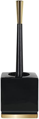 Brosse WC Spirella Akira Avec Support Acier - Design Fermé Élégant, Tête Interchangeable, Noir Mat 40x9.5x9.5 Cm