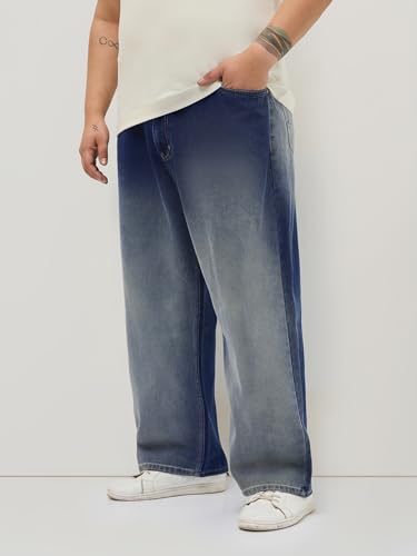Image of Urbano Plus Men's Loose Baggy Fit Heavy Washed Faded Denim Jeans Non-Stretchable