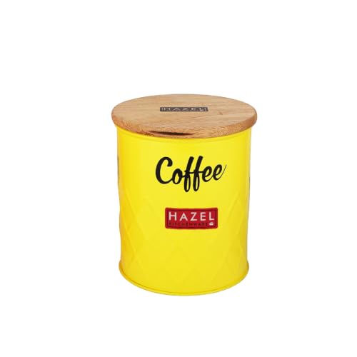 Image of HAZEL Coffee Storage Airtight Container with Wooden Lid Metal Coffee Jar 800ml