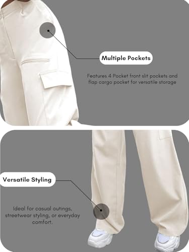 Image of GRECIILOOKS Cargo Pants For Woman | Trousers For Womans |High Waist Trouser for Women - Flared Parachute Pants with Side Pockets |Womens Cargo Pant | Elegant for College & Events (Available in Plus Size)