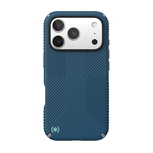 Image of Speck PRESIDIO2 Grip for iPhone 17 Pro Case, Slim Protective Case, DEEP SEA /Silver Metallic /Spell Blue