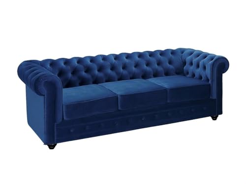 Vente-unique - Canapé 3 Places Chesterfield - Velours Bleu Roi