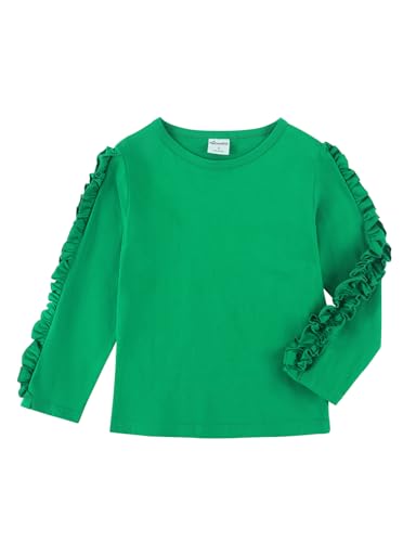 Noomelfish Girls Ruffle Long Sleeve T-Shirts Solid Color Tee Tops Blouse (5-12 Years)