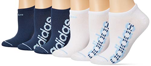 adidas Women's Superlite Linear No Show Socks (6-Pair), White/Glow Blue/Tech Ink Grey/White, Medium, (Shoe Size 5-10)