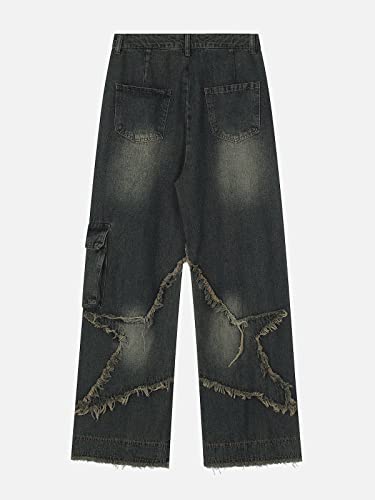 Vamtac Distressed Effect Patchwork Star Denim Jeans Baggy Harajuku Hip Hop Pants Streetwear Baggy Vintage Trousers4