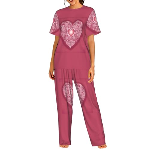 Pyjama court imprimé cœur pour femme en coton doux