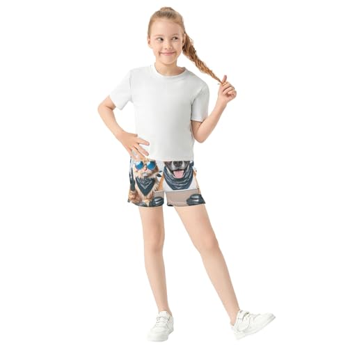 Girls Athletic Lounge Shorts Tech Cool Cat Dog Print Comfy Summer Casual Pajama Shorts for Kids Teens, X-Small2