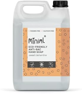 Miniml Antibacterial Hand Wash Soap 5L Refill - Natural Clementine Scented Eco Hand and Body Washing Liquid Gel for Soft and Sensitive Friendly Skin Care - 100% Vegan & Cruelty Free