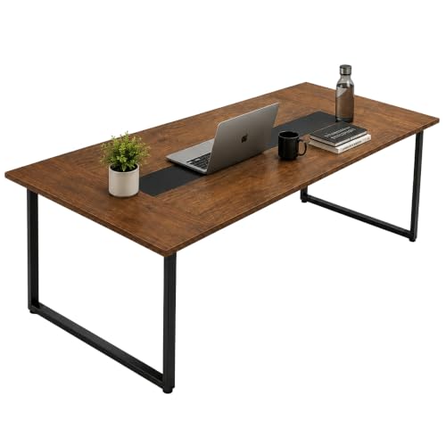 Image of Conference Table for Office & Meeting Room | Large Executive Meeting Table | Modern Office Conference Table | Tabletop with Black Metal Frame | Rustic Brown- 180 x 120 x 75 cm