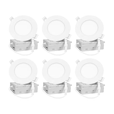 EOSMILE 4 inch 6 Pack Recessed Lighting, 5CCT LED Recessed Light with Junction Box, Dimmable Canless Wafer Downlight,2700K-5000K Selectable, 9W, 120V, 750LM, ETL FCC