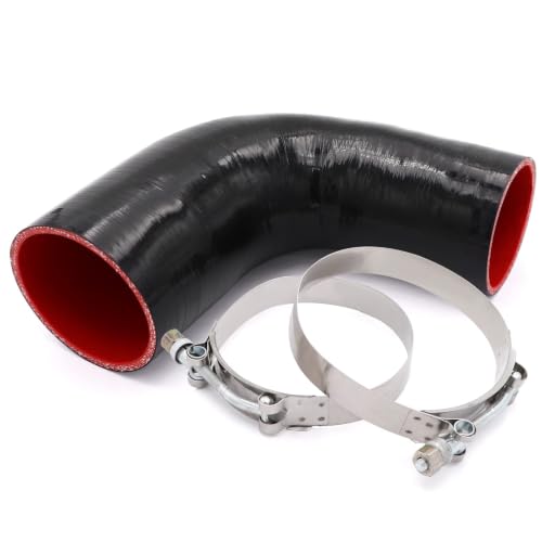 Image of 90 Degree Elbow Reducer Coupler Silicone Hose 4-Ply 3inch to 3.5-inch for Turbo /Intercooler /Intake Piping,Length 120mm Thickness 5mm with T-Bolt Clamp