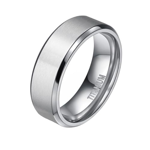 Bague de mariage large en titane argenté 8mm avec bords biseautés d'exception