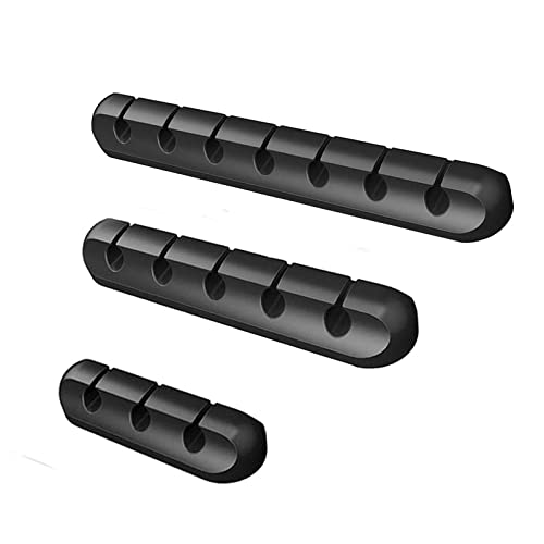 Briskyto Cable Holder Clips, 3 Pack Cable Management Cord Organiser Clips Silicone Adhesive for USB Charging Cable Mouse Wire PC Office Home (3-5-7Slot, Black)
