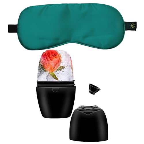 Image of Natural Mulberry Silk Eye Mask | Ultra Smooth Adjustable Sleep Mask and Blindfold for Sleeping, Travelling, Relaxation, Meditation | Light-Blocking Eye Cover (Green) with Free Ice Roller