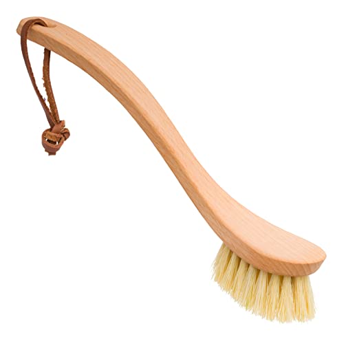 Redecker Curved Dish Brush, Strong Natural Tampico Fiber Bristles, Ergonomic Design with Oiled Beechwood Handle, 9-1/4 Inches, Single Unit, Made in Germany