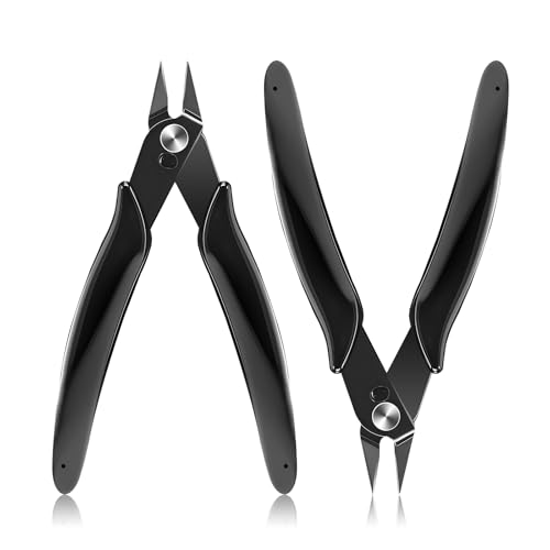 Cuworlis 2 Pack Micro Wire Cutters, 5 Inches Flush Cutters Pliers, Zip Tie Sprue Cutter for Electronics, Diagonal Side Cutters Nippers, Plastic Models, Jewelry