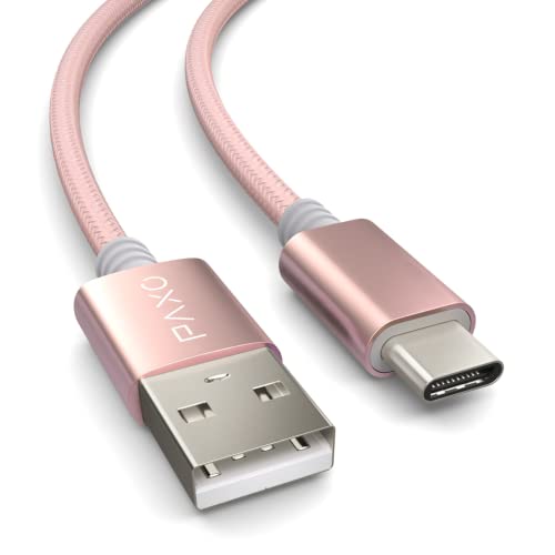 PAXO Câble USB C en nylon de 2m, USB 3.1 (USB 3.0), rose/champagne, USB A vers câble de charge type C, câble de données
