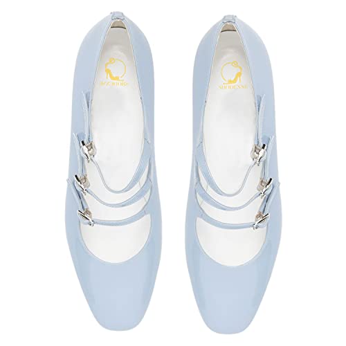SHODENSE Women Vintage Square Toe Mary Janes Triple Ankle Strap Mid Chunky Heel Patent Mary Jane Pumps Closed Toe 2 Inch Block Heel Dress Shoes Ladies Metallic Wedding Party Office 4-11 M US2