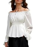 Women Renaissance Peasant Blouse Off Shoulder Lantern Sleeve Shirt Tops White XXL