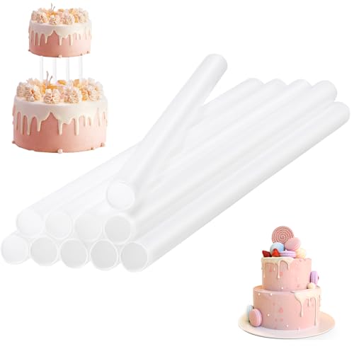 Kuchendübelstäbe, 30,5 cm Kunststoff-Kuchendübel, weiß, hohl, Kuchenständer, Kuchenstrohhalme, für gestufte Kuchenkonstruktion und Stapelunterstützung, 10 Stück Kuchendübelstäbe, 30,5 cm Kunststoff-Kuchendübel, weiß, hohl, Kuchenständer, Kuchenstrohhalme, für gestufte Kuchenkonstruktion und Stapelunterstützung, 10 Stück