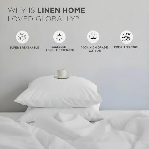 Image of Linen Home Cotton Percale Flat Bedsheet Set Single Size White