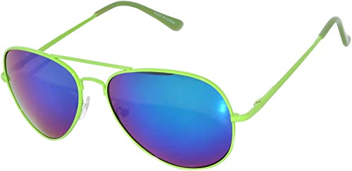 Stylish Aviator Sunglasses Mirror Lens Green Neon Metal Frame Spring Hinge