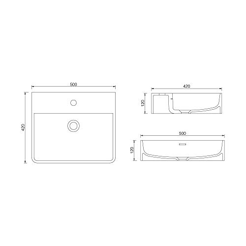 Doporro Lavabo da Appoggio50x42x12cm, Lavabo Bagno...