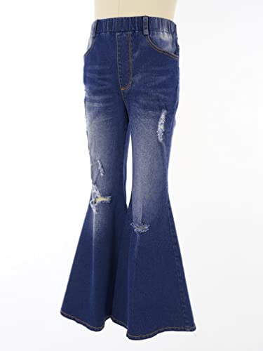 Linjinx Girls Ripped Jeans Distressed Denim Pants Kids Washed Elastic Waist Bell-Bottom Trousers Daily Wear4