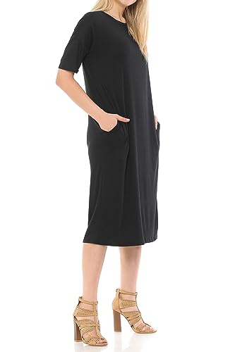 Iconic Luxe 3020-66BKLRG Women'S Midi Dress With Half-Sleeve And Pockets Large Black thumb #2