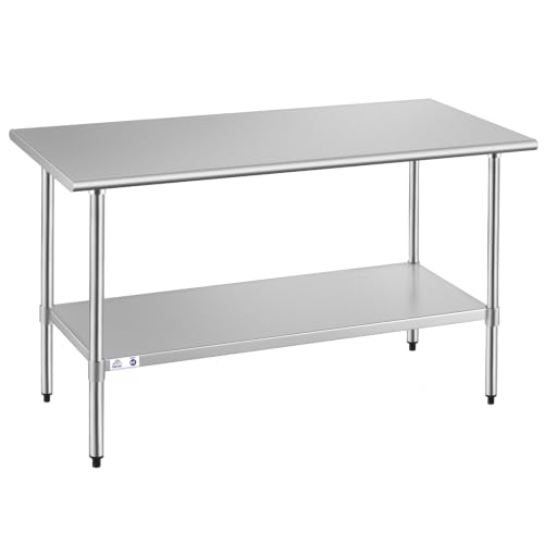 Image of ROCKPOINT Stainless Steel Table for Prep & Work 30x60 Inches, NSF Metal Commercial Kitchen Heavy Duty Table with Adjustable Under Shelf and Table Foot for Restaurant, Home and Hotel