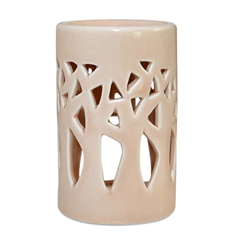 Zen'Arôme - Quemador de Perfume, Cera aromática, difusor de Aceite y Fragancia, portavelas, aromaterapia, de cerámica con proyección de luz, 11 cm de Alto, Color Beige Bosque