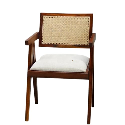 Image of WELL KNOWN Solid Sheesham Wood Arm Chair with Cushion & Cane Back Support | Wooden Armchair for Living Room Bedroom Balcony | Indoor Outdoor Wooden Accent Chair Furniture (Teak Finish)
