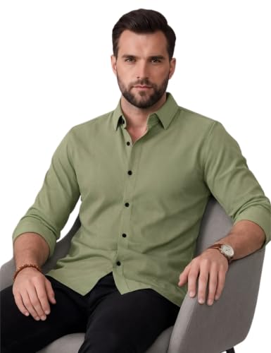 Image of NexaFlair Men's Regular Fit Solid Pattern Laffer Cotton Shirt with Long Sleeve Collared Neck Standard Length and Button Down Closure Type | Mens Casual Shirts | Man's Formal Shirts