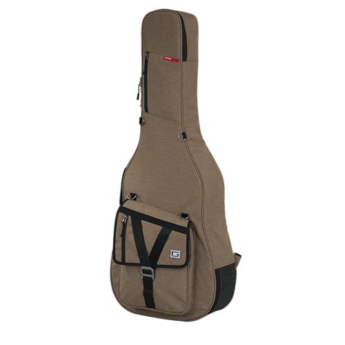 Gator Cases Transit Series Lightweight Acoustic Guitar Gig Bag with Back Pack Straps and Rubberized Base, Tan Exterior (GT-ACOUSTIC-TAN)
