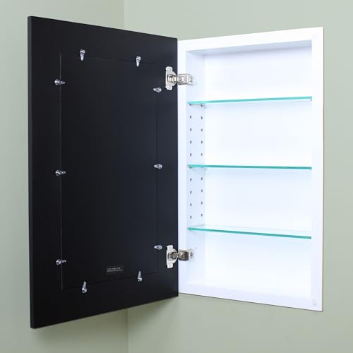 Image of 14x24 Concealed Picture Frame Medicine Cabinet Without Mirror for Bathroom, Recessed in The Wall, Made in North America, Real Wood, NO MDF, Adjustable Shelves, Shaker Black