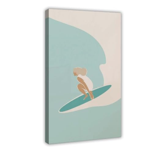Fille du surf côtier impression sur toile grand tableau mural salon